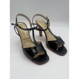 Vintage Garolini Italy Women's Black Leather Strappy Open Toe Heels Size 5.5